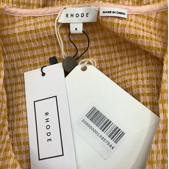 Rhode Ginny Tie Front Cutout Plaid Midi Dress In Sunflower Size 8 Fit And Flare - Picture 13 of 16